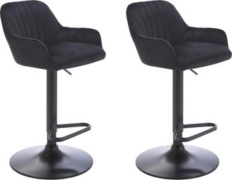 Vente-Unique Lote de 2 taburetes de bar de terciopelo y metal - Altura ajustable - Negro - ELEANA
