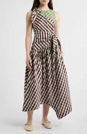 Damson Madder Gisele Lace Detail Check Dress in Chocolate at Nordstrom, Size 10 Us