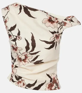 Sir. Floral asymmetric linen top