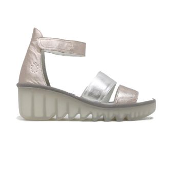 FLY London BONO290FLY Leather Womens Wedge Sole Sandals - Sahar Sil Sahar - Size:UK 4