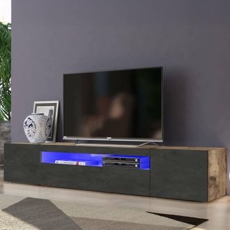 Dmora Dmora - Mueble De Televisi&oacute;n Dfirman, Aparador Bajo Para Sal&oacute;n Con 3 Puertas, Base Soporte Tv, 100% Made In Italy, Cm 200x40h37, Arce Y Pizarra