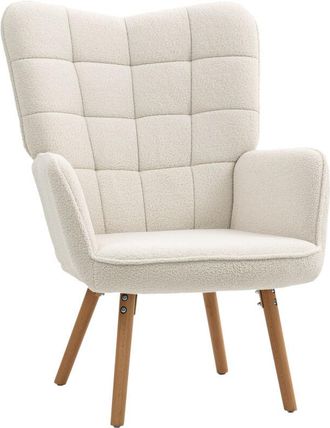 HOMCOM Homcom - Upholstered Tufted Wingback Armchair with Wood Legs, Cream White
