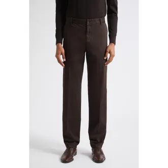 Isaia Chino Unito Comfort Stretch Cotton & Cashmere Pants in Dark Brown 461 at Nordstrom, Size 50