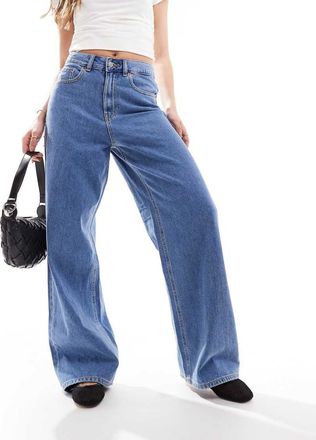 Jack & Jones Tokyo high rise wide leg jeans in mid blue