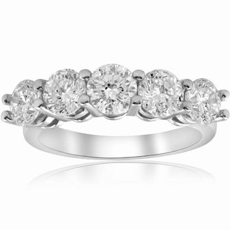 Pompeii3 3ct Diamond Five Stone Wedding Ring 14K White Gold Size Selectable