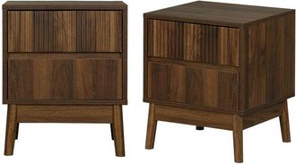 Sweeek Sweeek - Pair of grooved bedside tables with wooden effect, Linear, Dark wood colour, 39x40x48 cm