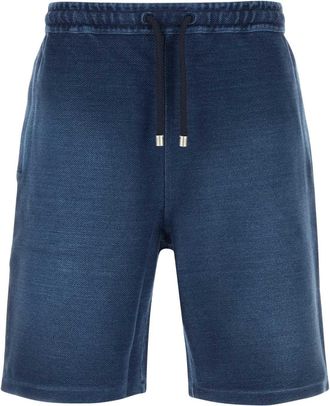 Loewe Mens Denim Blue Stretch Cotton Bermuda Shorts - Dark Blue - Size Medium