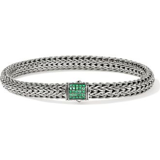 John Hardy Icon Bracelet, Sterling Silver, Pav&eacute;, 6.5mm in Emerald at Nordstrom, Size Medium