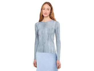 Vince Printed Long Sleeve Crew Womens Clothing Azura Wash : XL, Cotton/Modal