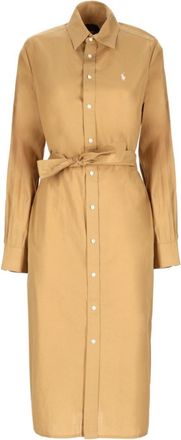 Ralph Lauren Beige Logo Shirt Collar Midi Dress