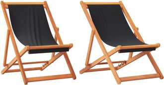vidaXL Sillas De Playa Plegables 2 Unidades Tela Negro Vidaxl