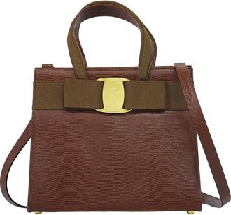 Ferragamo Convertible Vara Bow Tote Leather Brown Leather Handbag (Pre-Owned)