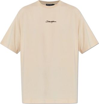 Dolce & Gabbana Katoenen T-shirt met Geborduurd Logo - Heren - T-shirts - Beige - 2XL - Katoen - Tops
