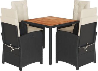 vidaXL Set De Muebles Jard&iacute;n 5 Pzas Con Cojines Rat&aacute;n Sint&eacute;tico Negro Vidaxl