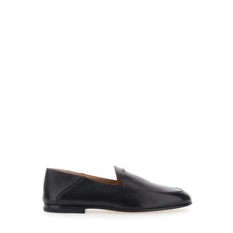 Tod's Black Loafers with logo lettering plate on the front in smooth leather for women - female - Tods - Loafers - Black - 3 1/2 UK - Shoes