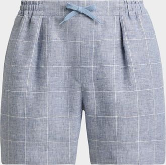Ralph Lauren Purple Label Men & apos;s Hand-Tailored Windowpane Plaid Linen Drawstring Shorts