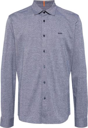 BOSS logo-embroidered shirt - men - Cotton - L - Blue
