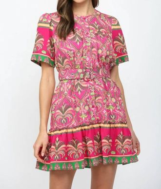 Fate Botanical Border Button Down Mini Dress In Magenta