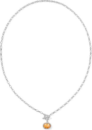 Kendra Scott Womens Pumpkin Link And Chain Necklace In Silver Orange Mother Of Pearl