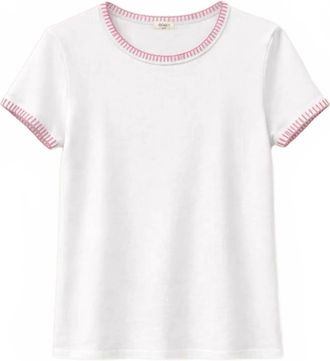 Dylan Womens Brooks Blanket Stitch Tee In White Pink