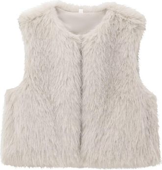 Generic Ladies Gilets and Bodywarmers Women Faux Fur Gilet Casual Open Front Cardigan Furry Waistcoats Lightweight Vest Coats Sleeveless Fluffy Fake Fur Warm 