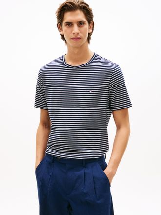 Tommy Hilfiger T-Shirt TOMMY HILFIGER SEASONAL STRIPE, Herren, Gr. XXL, desert sky, ecru stripe, Single Jersey, Obermaterial: 100% Baumwolle, regular fit, Rundhals, 
