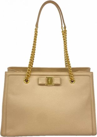 Ferragamo Beige Leather Tote Bag (Pre-Owned)