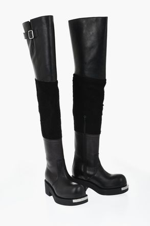 Maison Margiela MM6 Stivali Sopra al Ginocchio in Pelle con Inserto in Suede 5cm Maison Margiela