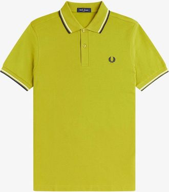 Fred Perry Mens Fred Perry M3600 Twin Tipped Fred Perry Shirt - Tennis Ball Yellow/Ecru/French Navy - Size: 38