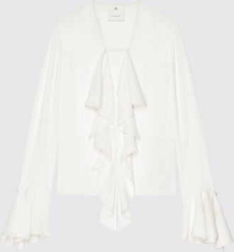 Givenchy Womens Ruffled Neck Long Sleeve Blouse - White Silk - Size EU 40 (Womens)