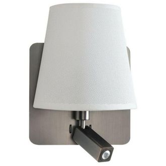 Mantra Mantra - Inspired Bahia - Wall Lamp with Large Back Plate 1 Light E27 + Reading Light 3W led with White Shade Satin Nickel 4000K, 200lm
