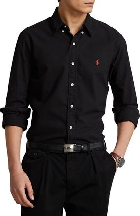 Polo Ralph Lauren Classic Fit Garment-Dyed Long Sleeve Oxford Shirt in Polo Black at Nordstrom, Size X-Large