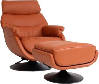 Hhg Poltrona relax con poggiapiedi HHG 356, sedia tv, funzione dondolo girevole, metallo vera pelle/ecopelle, marrone