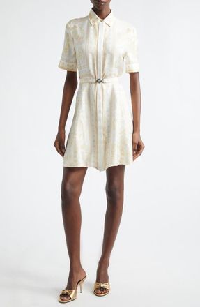 Versace Barocco Foulard Belted Silk Dress in Washed Out Gold at Nordstrom, Size 10 Us