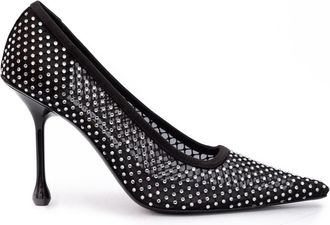 Jimmy Choo London Black Mesh Satin Crystal Ixia 95 Womens Pumps