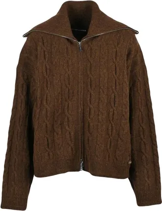 Karl Lagerfeld Truien & Vesten, Dames, Bruin, S, Wol, Half-Zip Pullover