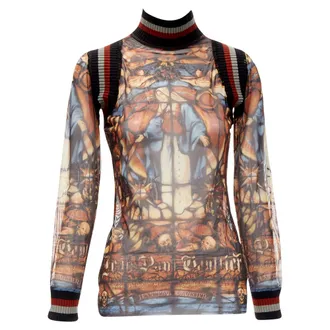 Jean Paul Gaultier gothic logo colorful Cathedral mesh ribbed top