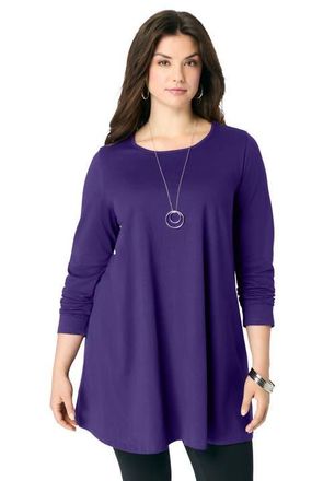 Roaman's Ultimate Long Sleeve Crewneck Swing Tunic in Midnight Violet at Nordstrom, Size 12