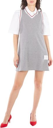 Thom Browne Classic Pique Stripe V-Neck Tennis Dress, Brand Size 36 (US Size 0)