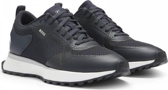Boss Orange by Hugo Boss Mens Jonah Mixed-Material Trainers with Mesh Details and Branding - Dark Blue - Size UK 10