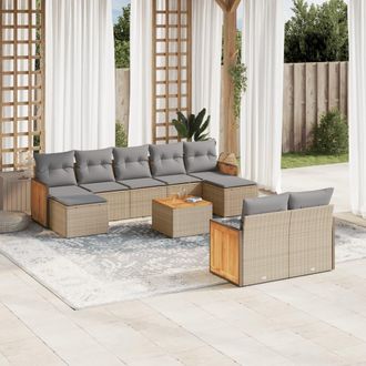 vidaXL Juego De Sof&aacute;s Jard&iacute;n Con Cojines Beige 10 Pzas Rat&aacute;n Sint&eacute;tico Vidaxl