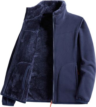 Generic Mens Fleece Jacket Reversible Thickened Zip Up Fuzzy Coat Solid Color Warm Sherpa Outerwear