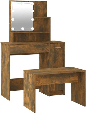 vidaXL Juego De Tocador Con Led Madera Contrachapada Roble Ahumado Vidaxl