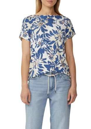 s.Oliver T-Shirt S.OLIVER, Damen, Gr. 46, weiss (sanftes wei&szlig; blau), Jersey, Obermaterial: 95% Viskose, 5% Elasthan, bedruckt, regular fit taillenbedeckt, U-Bo