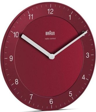 Braun Funkwanduhr/Design-Objekt/Design-Klassiker/präzises Funkuhrwerk/Einfach abzulesendes Zifferblatt/Mattes Gehäuse/Durchmesser 20 cm/Farbe: Rot/Modell