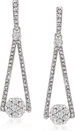 Ross-Simons Diamond Cluster Drop Earrings in Sterling Silver
