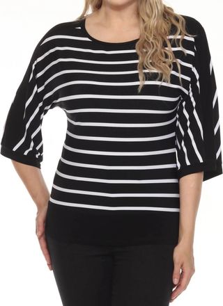 Joseph Ribkoff Striped 3/4 Sleeve Boat Neck Top In Black/vanilla