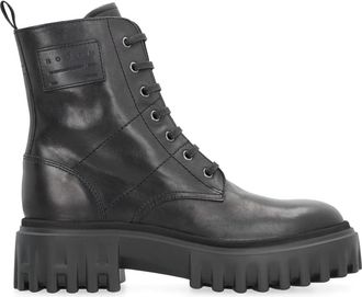 Hogan Schoenen, Dames, Zwart, 37 1/2 EU, Leer, Ronde Neus Leren Enkellaarzen