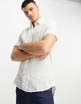 Tommy Hilfiger 1985 - Camicia slim fit bianca con logo della bandiera-Bianco