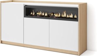 Skraut Home Skraut Home - Aparadores Para Sal&oacute;n, 156x37x80cm, 3 Puertas, Chimenea El&eacute;ctrica, Blanco Y Roble Soft